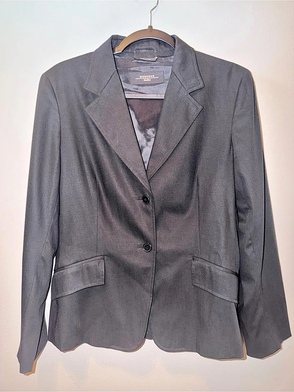 Weekend Max Mara Charcoal Grey Blazer Jacket Two-Button Notch Lapel Lined US 10